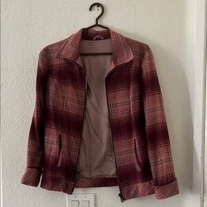 Vintage Plaid Women's Wool Jacket in Red and Pink